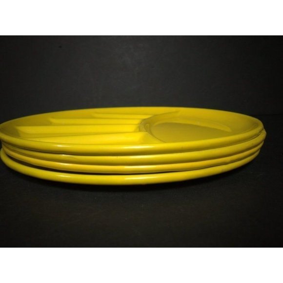 1 Vintage yellow MCM enamel divided dish Mid century modern metal fondue plate, - Picture 4 of 10